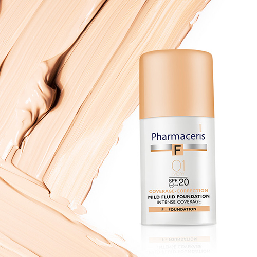 کرم پودر مایع پوشاننده قوی لهستانی فارماسیریس Pharmaceris SPF 20 تناژ Ivory01 کاور بالا 30 میل