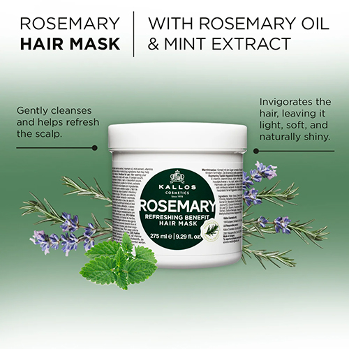 ماسک مو تقویت کننده مجارستانی کالوس Kallos Rosemary حاوی عصاره رزماری و نعناع 275 میل