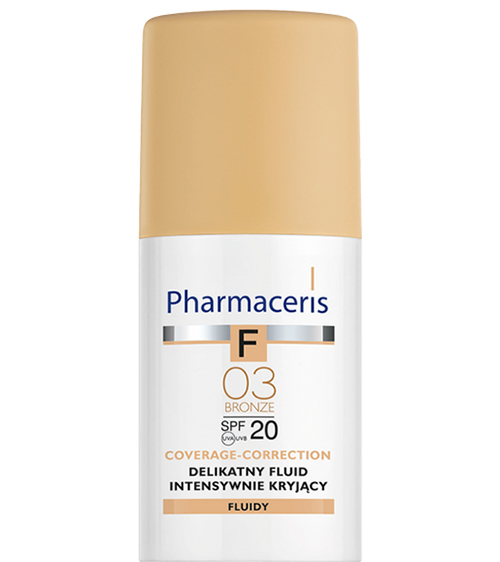 کرم پودر مایع پوشاننده قوی لهستانی فارماسیریس Pharmaceris SPF 20 تناژ Bronze03 کاور بالا 30 میل