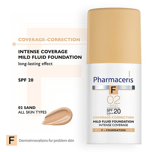 کرم پودر مایع پوشاننده قوی لهستانی فارماسیریس Pharmaceris SPF 20 تناژ Sand02 کاور بالا 30 میل