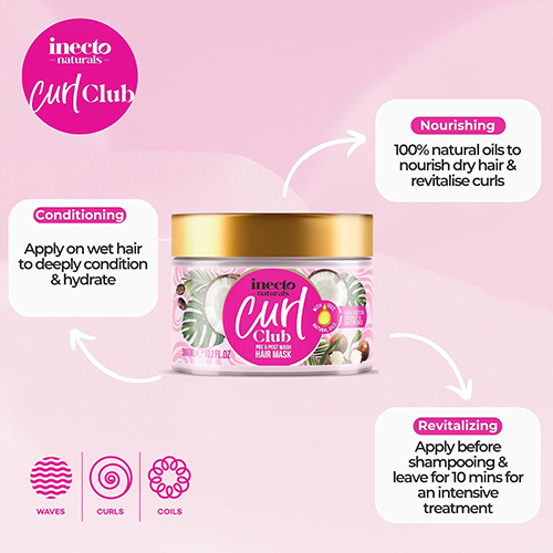 ماسک مو مرطوب کننده اینکتو مدل Curl Club مناسب موهای فر 300 میل