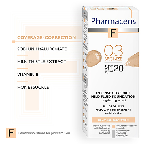 کرم پودر مایع پوشاننده قوی لهستانی فارماسیریس Pharmaceris SPF 20 تناژ Bronze03 کاور بالا 30 میل