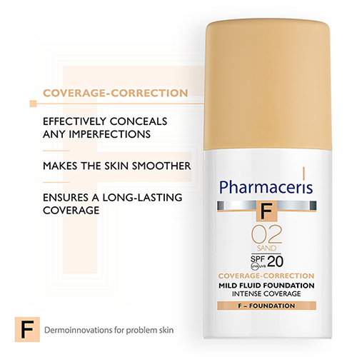 کرم پودر مایع پوشاننده قوی لهستانی فارماسیریس Pharmaceris SPF 20 تناژ Sand02 کاور بالا 30 میل