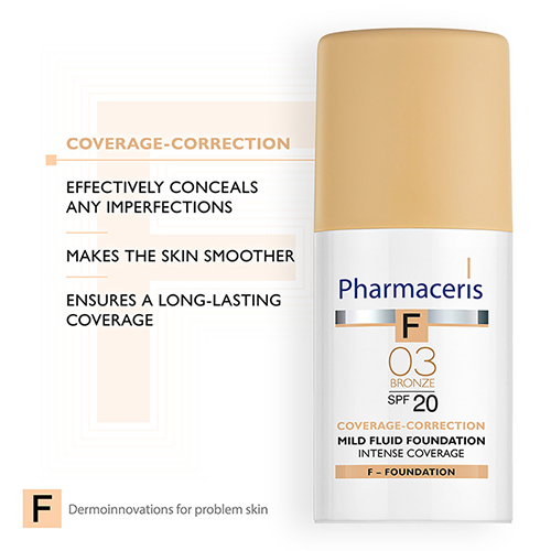 کرم پودر مایع پوشاننده قوی لهستانی فارماسیریس Pharmaceris SPF 20 تناژ Bronze03 کاور بالا 30 میل