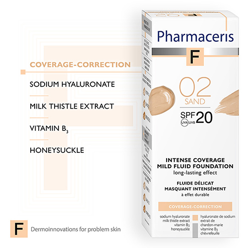 کرم پودر مایع پوشاننده قوی لهستانی فارماسیریس Pharmaceris SPF 20 تناژ Sand02 کاور بالا 30 میل