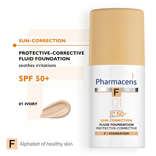 کرم پودر فلوئیدی فارماسریز مدل Sun-Correction SPF 50+ شماره 01 Ivory 30 میل