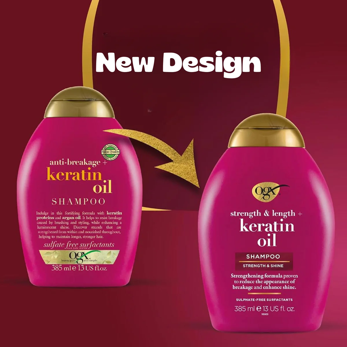 شامپو بدون سولفات OGX مدل Keratin & Argan Oil حجم 385 میل