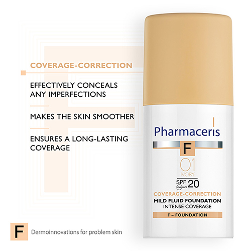 کرم پودر مایع پوشاننده قوی لهستانی فارماسیریس Pharmaceris SPF 20 تناژ Ivory01 کاور بالا 30 میل