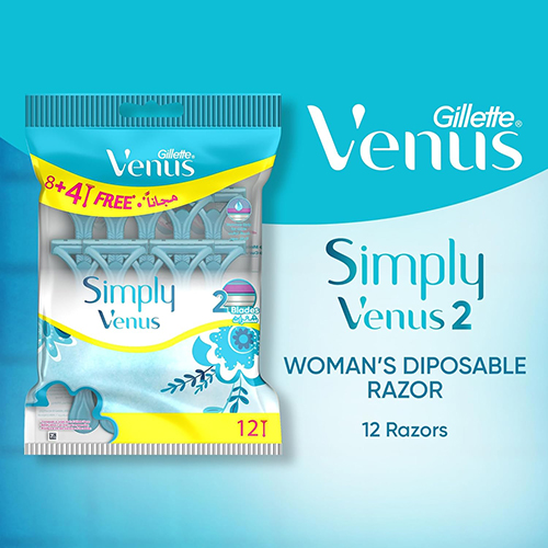 تیغ دسته دار ونوس 2 لبه Gillette Simply Venus ژیلت 12 عددی