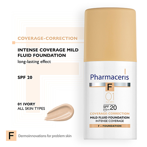 کرم پودر مایع پوشاننده قوی لهستانی فارماسیریس Pharmaceris SPF 20 تناژ Ivory01 کاور بالا 30 میل