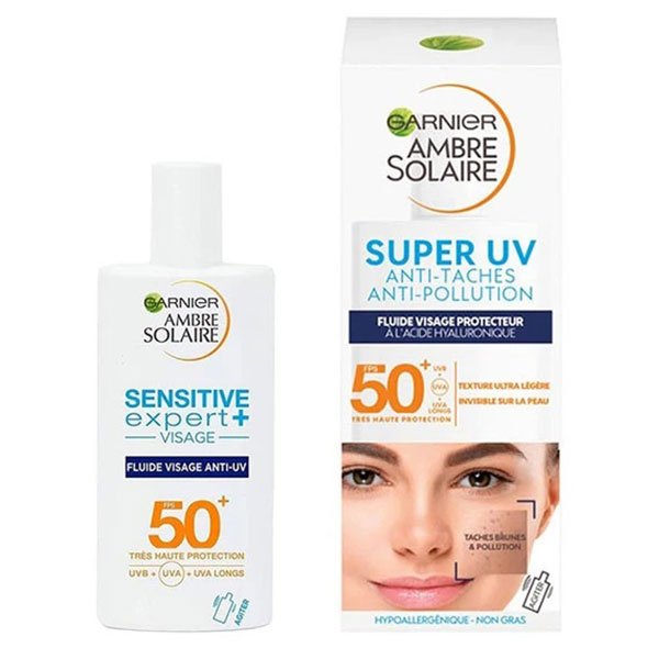 کرم ضد آفتاب بدون رنگ گارنیه SPF 50 مدل Ambre super uv ‌مناسب پوست‌های انواع پوست حجم 40 میلی‌لیتر