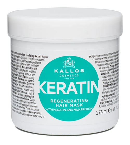 ماسک مو کراتین و پروتئین شیر کالوس Kallos Keratin تغذیه کننده و ترمیم کننده 275 میل