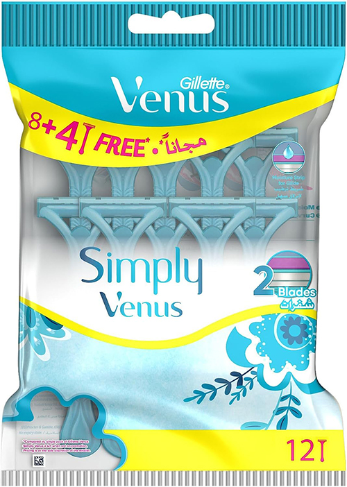 تیغ دسته دار ونوس 2 لبه Gillette Simply Venus ژیلت 12 عددی